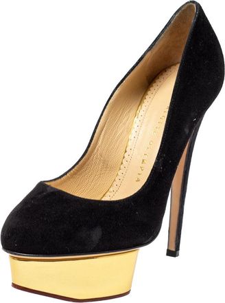 Charlotte Olympia Black Suede Dolly Platform Pumps