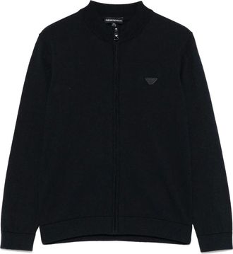 Armani Kids Sweatshirts, male, Blue, 8 Y, Plain-knit Full-zip Cardigan