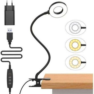 OEM Lampada Da Scrivania A Clip Da 10 W Con Adattatore Usb [3 Modalit&agrave; Di Illuminazione E 10 Livelli Di Luminosit&agrave;] Lampada Da Lettura A Clip Flessibile A