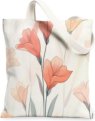 Generic Spring Luxury Gladiolus Canvas Tote Bag for Shopping 13x15, Cute Floral Wildflower Reusable Grocery Print Bag for Women Men, Flower Simple Aesthetic P