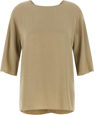 Max Mara Beige Solid Round Neck Top