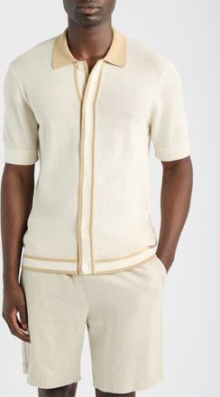 CH&Eacute; Studios Jorge Short Sleeve Knit Button-Up Shirt in Ivory- 10 at Nordstrom, Size Xx-Large