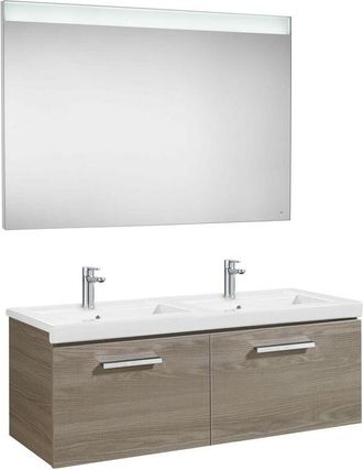 Roca Roca - Conjunto De Mueble (2 Cajones) Doble Lavabo Y Espejo Con Luz Led Prisma Color: Fresno
