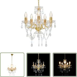 vidaXL Lampadario dorato - Lampadario con Perline di Cristallo Dorato Tondo 5 E14