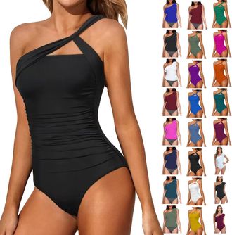 Generic Women Swimwear Womens One Piece Swimsuit One Shoulder Strap Plain Soft Swimwear Tummy Control Swimming Costume Cosy Monokinis Athletic SPOR Swimming C