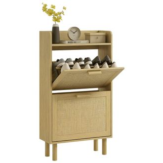 HOMCOM Mueble zapatero 80x24.5x110 cm roble