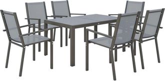 OUTSUNNY 7 PCs Garden Dining Set, Wood-plastic Composite Table & 6 Chairs Light Grey