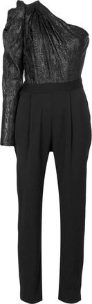 Michael Kors Metallic Jacquard Asymmetrische Jumpsuit - Dames - Jumpsuits - Zwart - L - Polyester - Jumpsuits & Playsuits