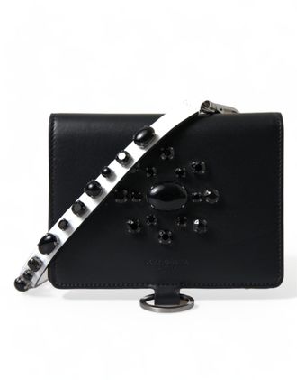 Dolce & Gabbana Womens Black Leather Crystal Embellished Card Holder Wallet