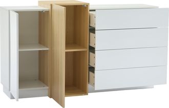STILVORA Aparador Con 2 Puertas Y 4 Cajones, Apertura A Presi&oacute;n, En Mdf, Blanco, 140&times;35&times;76.5 Cm
