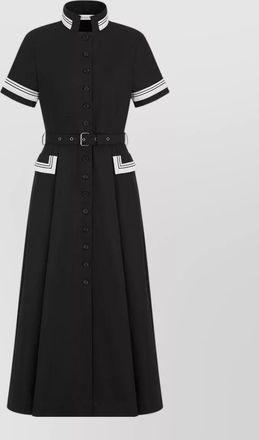 Dior short sleeve dress belted waist contrast trim