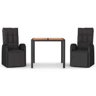 Berkfield Home 3 Piece Garden Dining Set Black Poly Rattan&Solid Wood Acacia