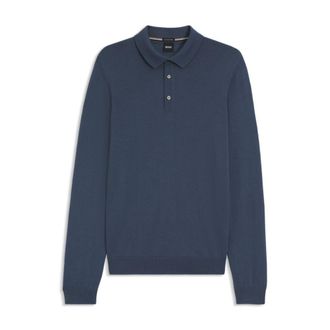 BOSS Knitted polo sweater in virgin wool