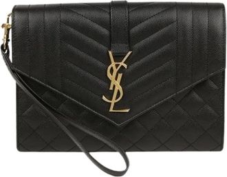 Saint Laurent Pre-owned Clutches, female, Black, Size: ONE SIZE Pre-owned Mix Matelass&eacute; Envelope Pouch
