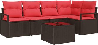 vidaXL Conjunto De Sof&aacute;s De Jard&iacute;n 6 Uds. Marr&oacute;n Y Rojo Vidaxl
