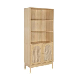 Sweeek Estanter&iacute;a biblioteca decorativa de madera y mimbre 4 niveles, 2