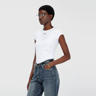 Diesel T-shirt with cut-out embroidered logo - T-Shirts - Woman - White