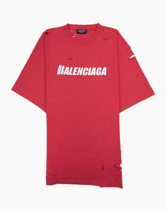Balenciaga Mens Balenciaga Caps Rip T-shirt Raspberry/white - Pink - Size: 38