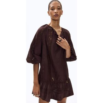 H&M Lace-inset Tunic Dress in Dark Brown at Nordstrom, Size X-Small
