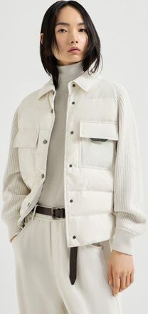 Brunello Cucinelli Knit down coat in Ivory at Nordstrom, Size 46 It
