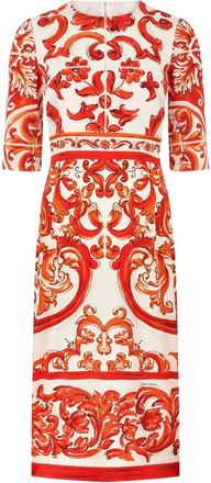 Dolce & Gabbana Kleedjes, Dames, Rood, S, Leer, Floral-print Satin Midi Jurk