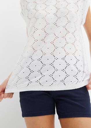 Bonprix Shirtbluse BONPRIX, Damen, Gr. 36/38 (S), wei&szlig;, Web, Obermaterial: 95% Polyester, 5% Elasthan, unifarben, figurumspielend h&uuml;ftlang, Rundhals, angeschn