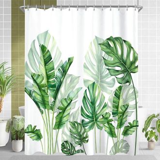 OEM Cortina De Ducha, 180 X 200 Cm, Hojas Verdes, Dobladillo Con Peso, Resistente Al Moho, Repelente Al Agua, Tejido De Poli&eacute;ster Lavable, Cortina De Ba&ntilde;o