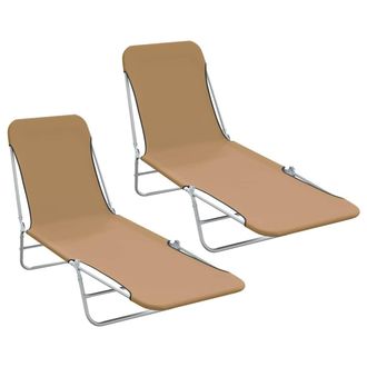 vidaXL Tumbonas Plegables 2 Unidades Acero Y Tela Gris Topo Vidaxl