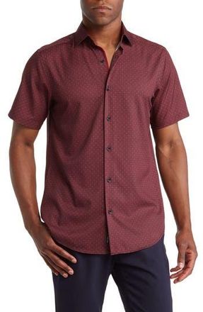Tom Baine Slim Fit Performance Short Sleeve Button-Up Shirt in Red at Nordstrom Rack, Size Xx-Large
