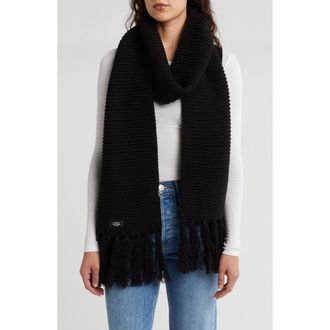 UGG UGG Fringe Trim Knit Scarf in Black at Nordstrom Rack