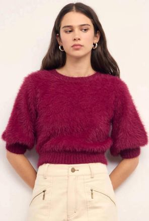 Minkpink Alva Fluffy Cropped Sweater In Wine
