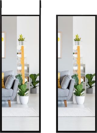 Costway Costway - Espejo De Pared Espejo De Puerta Espejo Colgante Con Gancho 107x36,5 Cm (negro)