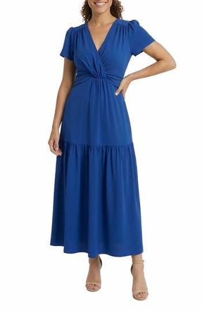 London Times Short Sleeve Twisted Empire Waist Maxi Dress in Blue at Nordstrom Rack, Size X-Large