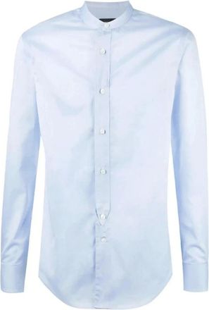 Emporio Armani Overhemden, Heren, Blauw, L, Band Collar Shirt