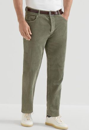 Brunello Cucinelli Garment-dyed five-pocket trousers in cotton narrow wale corduroy in Military at Nordstrom, Size 52