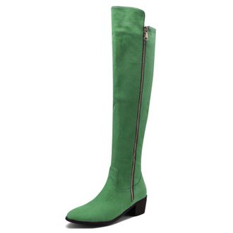 Generic Green,3.5 UK,Fashion Side Zipper Knee High Boots for Womens Round Toe Chunky Heels Tall Boot Suede Party Club Fall Winter Comfy Dress Shoes