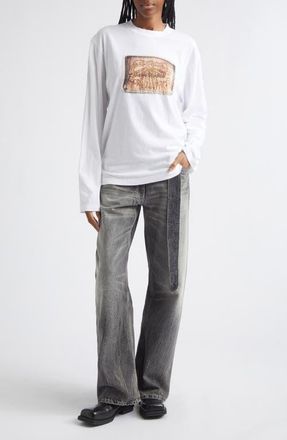 Acne Studios Edden Bow Logo Cotton Long Sleeve T-Shirt in White at Nordstrom, Size X-Large
