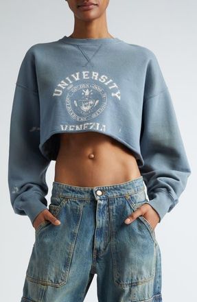Golden Goose Journey Crop Graphic Sweatshirt in Windward Blue/Heritage White at Nordstrom, Size Medium