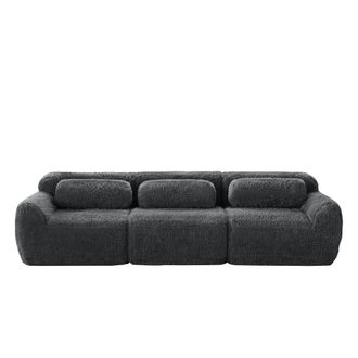 STILVORA Sof&aacute; Modular 3 Plazas En Tela Aterciopelada Con Base Antideslizante, Asiento Amplio Y 3 Cojines, Gris