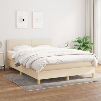 vidaXL Cama Box Spring Con Colch&oacute;n Tela Color Crema 140x190 Cm Vidaxl