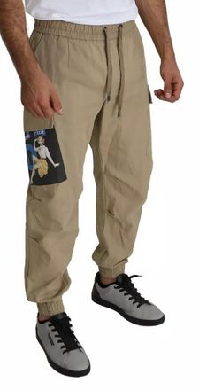 Dolce & Gabbana Beige Pin Up Print Cargo Mens Pants (Pre-Owned)