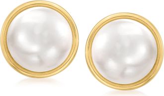 Ross-Simons 11.5-12mm Cultured Pearl Earrings in 14kt Yellow Gold
