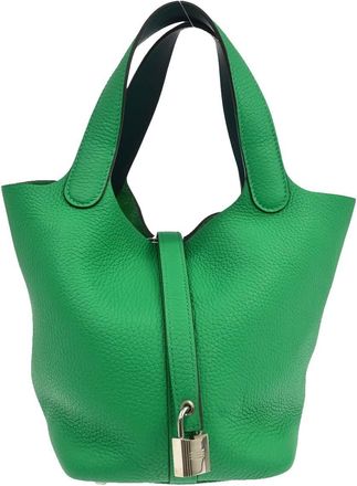 Herm&egrave;s Picotin Lock Clemence Green Leather Handbag (Pre-Owned)