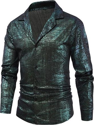 Generic Mens Fashion Sequin Casual Shirt with Shiny Lapel Performance Clothing for Stylish Wear 1202B