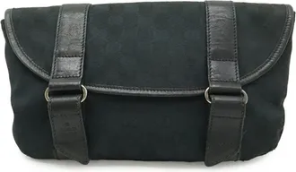 Gucci Black Gg Canvas Leather Fanny Pack Pouch Sling Bag (Pre-Owned)