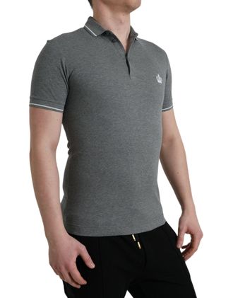 Dolce & Gabbana Mens Gray Collared Short Sleeve Crown T-Shirt Cotton