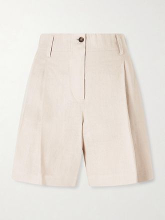 Brunello Cucinelli Shorts In Lino Con Pinces - Neutri