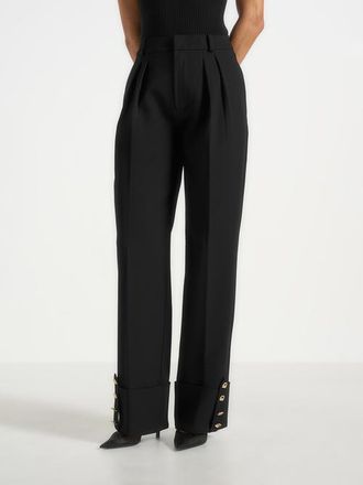 Mani&egrave;re De Voir Darlene Turn Up Detail Tailored Twin Pleat Pants in Black at Nordstrom, Size 10