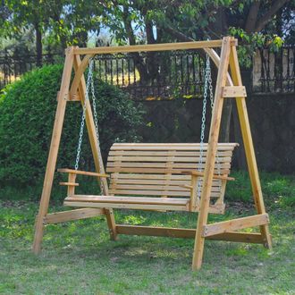 OUTSUNNY Outdoor 2 Seater Larch Wood Garden Swing Chair Seat Hammock Lounger in Natural