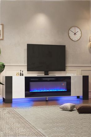 Living and Home Recessed Electric Fireplace TV Stand with Remote Control in White